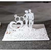 3D Wedding Invitation Card Laser Cut Paper Ivory Tint Color 